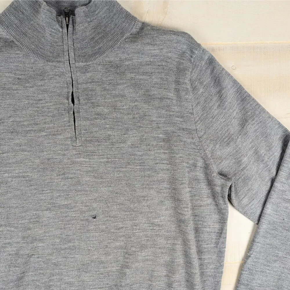 J. Crew Men's Gray 100% Merino Wool High Neck‎ 1/4 Zip Pullover Sweater
